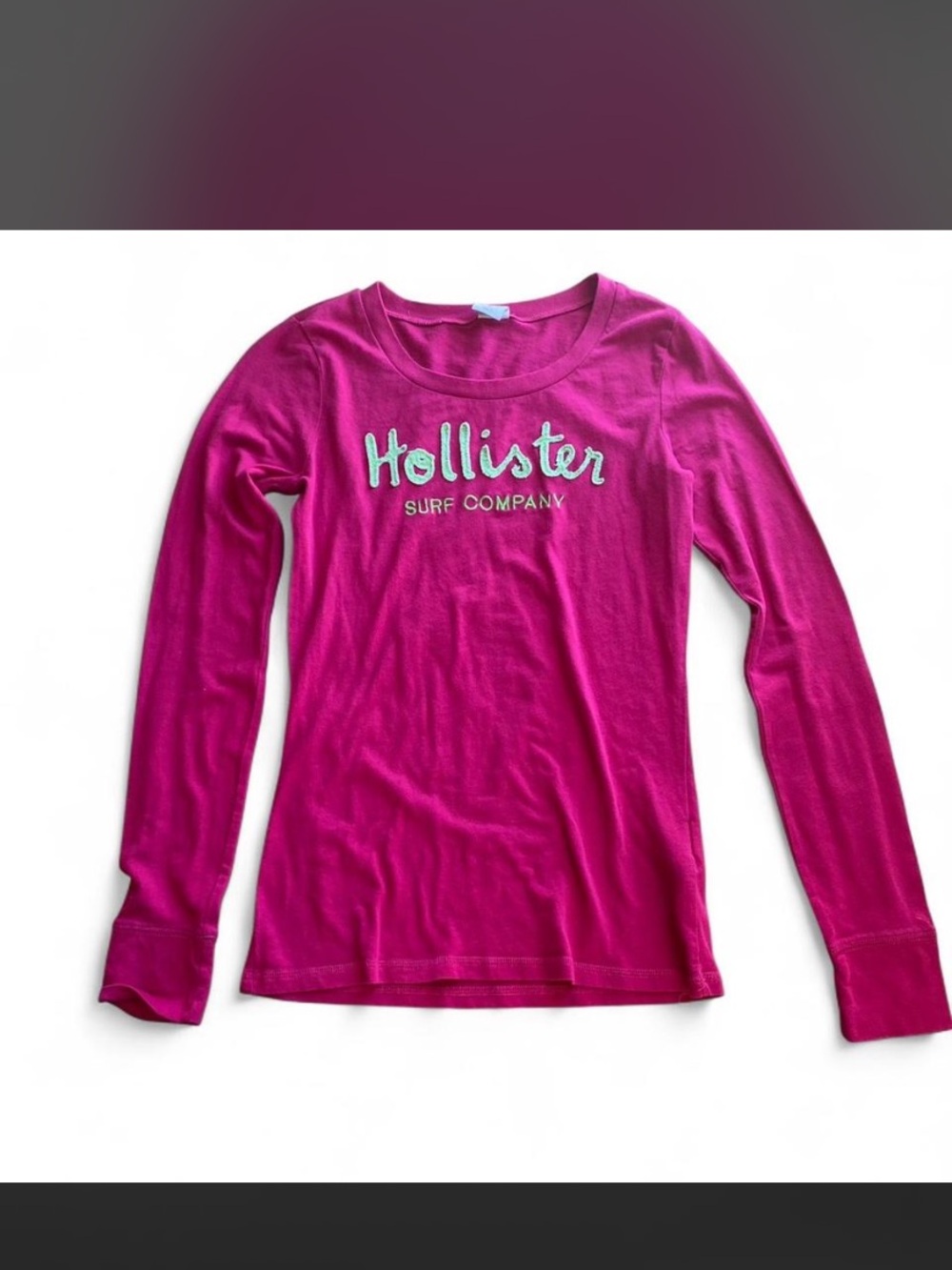 Hollister 2000s Long Sleeve Tee in Bright Magenta/pink and mint green